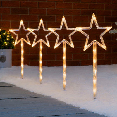 Christmas Star Path Lights Set Outdoor Flashing LED Battery Operated 4 x 44cm