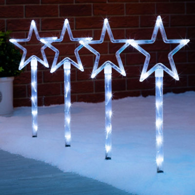 Christmas Star Path Lights Set Outdoor Flashing LED Battery Operated 4 ...