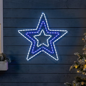 Christmas Star Rope Light Flashing LED Outdoor Wall Decoration Blue 80cm Christow