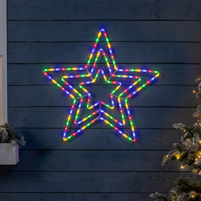 Christmas Star Rope Light Flashing Multicolour LED Outdoor Wall Decoration 80cm Christow