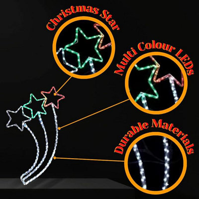 Christmas Stars Silhouette Rope Lights - Pre-Lit Acrylic Large Waving Multicolour LED Lights