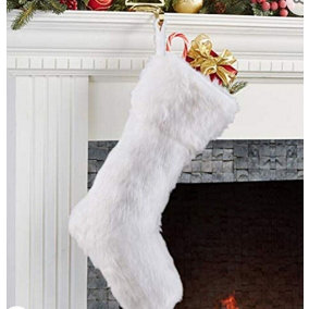Christmas Stocking, 1 Pcs 18 inches Large Snowy Luxury Hanging White Faux Fur Christmas Stocking for Family Holiday Party Christma