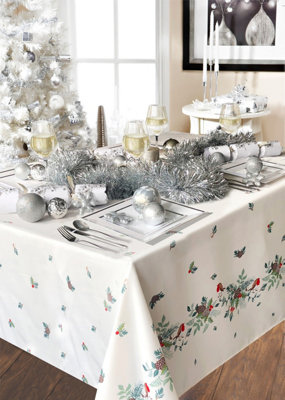 Christmas Story Robin Border Decorative Table Cloth 52 x 70" (132 x  178cm) Cream. Perfect For Christmas