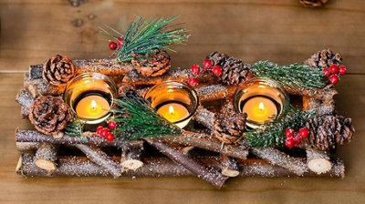 Christmas Tealight Candle Holder Decoration Tea Light Glass Votive Pinecones Xmas Home