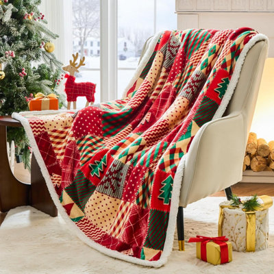 Christmas Throw Blanket, Sherpa Flannel Wool Winter Holiday