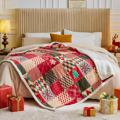 Christmas Throw Blanket, Sherpa Flannel Wool Winter Holiday