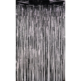 Christmas Tinsel Foil Fringe Curtain Backdrop Background, 1 x 2.5M, Black