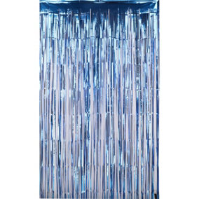 Christmas Tinsel Foil Fringe Curtain Backdrop Background, 1 x 2.5M, Blue