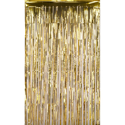 Christmas Tinsel Foil Fringe Curtain Backdrop Background, 1 x 2.5M, Gold