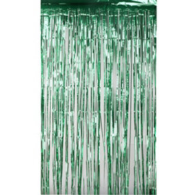 Christmas Tinsel Foil Fringe Curtain Backdrop Background, 1 x 2.5M, Green