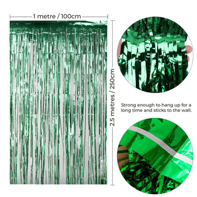 Christmas Tinsel Foil Fringe Curtain Backdrop Background, 1 x 2.5M, Green