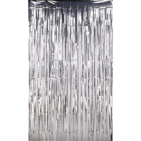 Christmas Tinsel Foil Fringe Curtain Backdrop Background, 1 x 2.5M, Silver