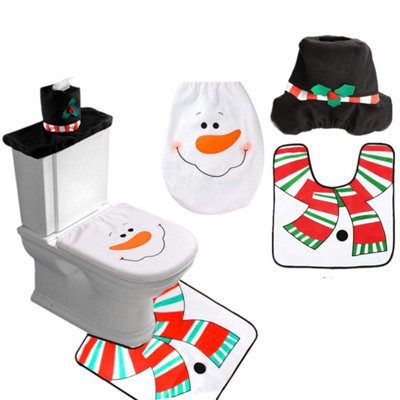 Christmas Toilet Seat Cover And Rug Set - 3-Piece Bathroom Decor With Toilet Mat & Lid Cover For Holiday Home Decorating