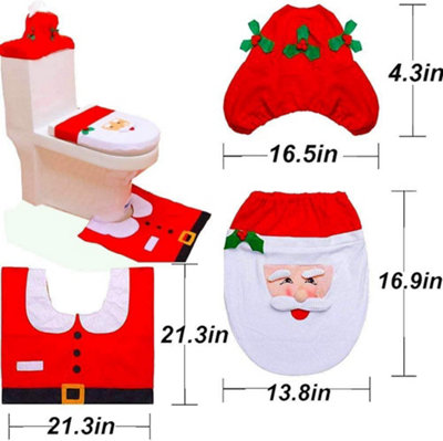 Christmas  Toilet Seat Cover and Mat Bathroom Set Xmas Home Decor Party Accessories 3pcs, White Santa Price Comparisons | Compare The Build