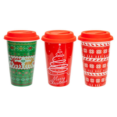 Christmas Travel Mug 3Xmas Themed Designs 3 Varied Designs X 1 15.7x9.5x9.5cm