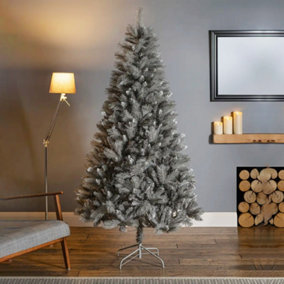 Christmas Tree 1.8m 6ft. Silver Tipped Fir Artificial Frosted Effect Luxury Tree with Metal Stand