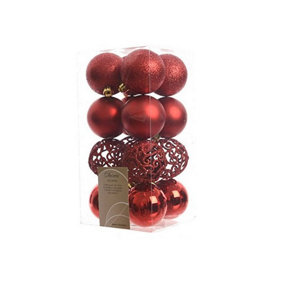 Christmas Tree Baubles Decorations Shatterproof - Christmas Red - 16 Pack