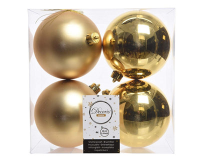 Christmas Tree Baubles, shatterproof, Mixed Shiny & Matt Gold - 100mm - 4 Pack Price Comparisons | Compare The Build