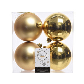 Christmas Tree Baubles, shatterproof, Mixed Shiny & Matt Gold - 100mm - 4 Pack