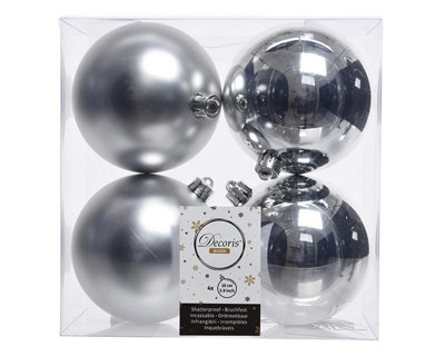 Christmas Tree Baubles, shatterproof, Mixed Shiny & Matt Silver - 100mm - 4 Pack Price Comparisons | Compare The Build