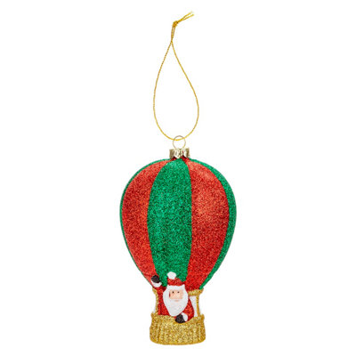 Christmas Tree Decoration Glitter X 1 13.5x7x7cm Santa In Balloon