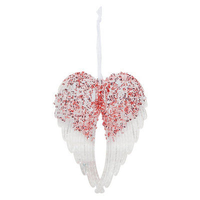 Christmas Tree Decoration Hanging Acrylic Angel Wings Ornament X 1 24cm Red