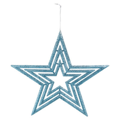 Christmas Tree Decoration Hanging Glitter Star Burst Ornament X 1 40cm Ice Blue