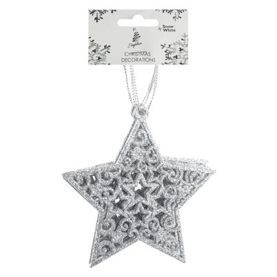 Christmas Tree Decoration Hanging Glitter Star X 1 18. 5x9. 5x1. 2cm Silver