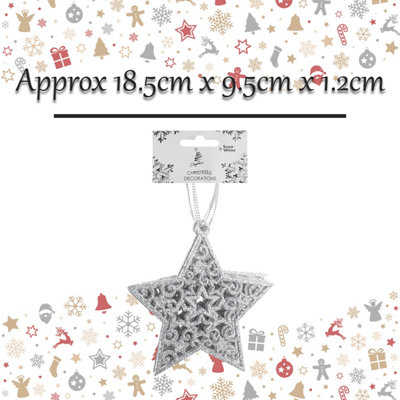Christmas Tree Decoration Hanging Glitter Star X 1 18. 5x9. 5x1. 2cm Silver
