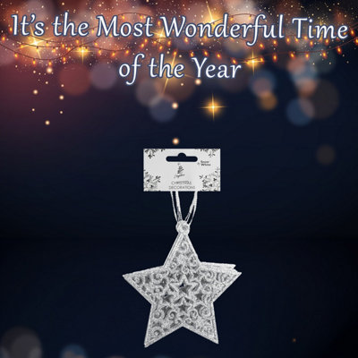 Christmas Tree Decoration Hanging Glitter Star X 1 18. 5x9. 5x1. 2cm Silver