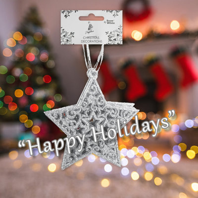 Christmas Tree Decoration Hanging Glitter Star X 1 18. 5x9. 5x1. 2cm Silver