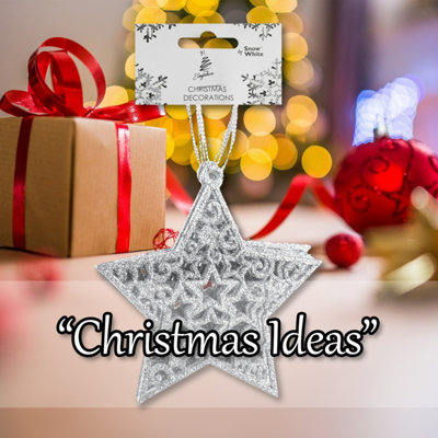 Christmas Tree Decoration Hanging Glitter Star X 1 18. 5x9. 5x1. 2cm Silver