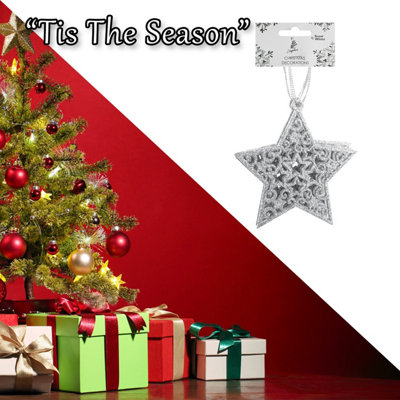 Christmas Tree Decoration Hanging Glitter Star X 1 18. 5x9. 5x1. 2cm Silver