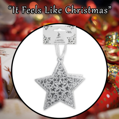 Christmas Tree Decoration Hanging Glitter Star X 1 18. 5x9. 5x1. 2cm Silver