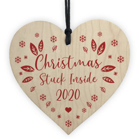 Christmas Tree Decoration Wooden Heart Bauble Lockdown Quarantine Gift Keepsake