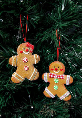 Christmas Tree Hanging Decorations Traditional Gingerbread Cookie Couple Man & Lady Xmas Tree Wall Home Décor Ornaments 12pcs Set