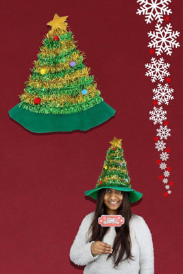 Christmas Tree Hat with Tinsel and G Star Topper 43cm 17inch Christmas  Holiday Party Headwear Fun
