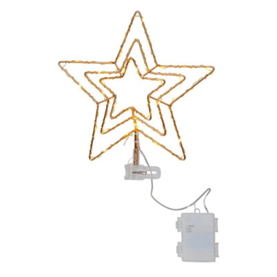 Christmas Tree LED Star Topper - 3D Warm White 28 LED Battery Operated ...