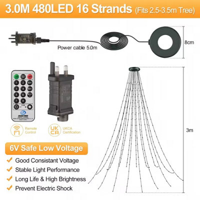 Christmas Tree Lights 3M 16 Arms 480 LED Warm White with 5M Lead Wire ...