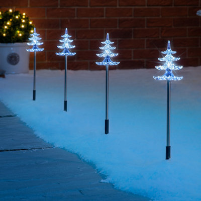 Christmas Tree Path Lights Outdoor Garden Battery Powered White LED 45cm Christow