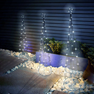 Christmas Tree Pathway Pyramid Cone LED Decorations Set of 3 Cool White ...