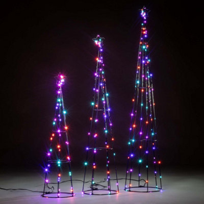 Christmas Tree Pathway Pyramid Cone LED Decorations Set of 3 Multi ...