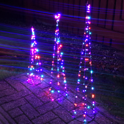 Christmas Tree Pathway Pyramid Cone LED Decorations Set of 3 Multi ...