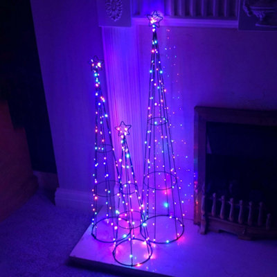 Christmas Tree Pathway Pyramid Cone LED Decorations Set of 3 Multi ...