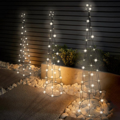 Christmas Tree Pathway Pyramid Cone Warm White LED Decoration - Set of 3 Lights Outdoor/Indoor Maypole Tree use Fireside/Window