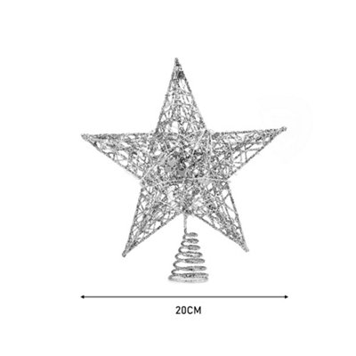 Christmas Tree Silver Star Topper Decoration with LED Lights