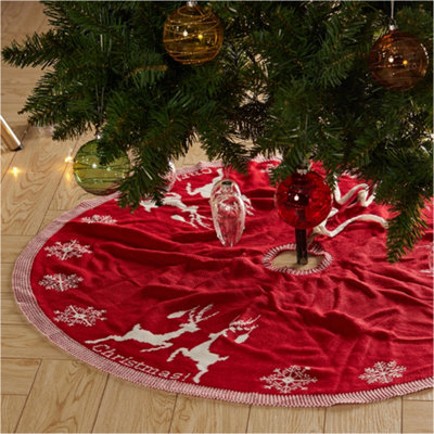 Christmas Tree Skirt Xmas Decoration Ornament with Reindeer Pattern 95 cm