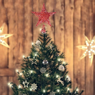 Christmas Tree Topper Star, Glitter Xmas Trees Top Decoration (Red)