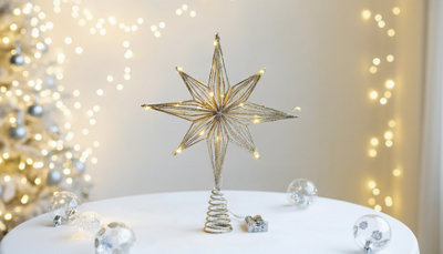 Christmas Tree Toppers Star With LED String Lights Ornaments