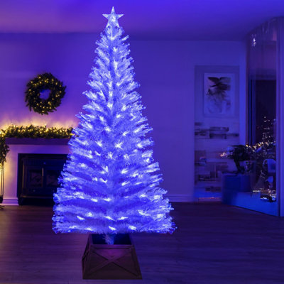 Christmas Tree World The 7ft/210cm White Blue Ripple Effect Fibre Optic ...